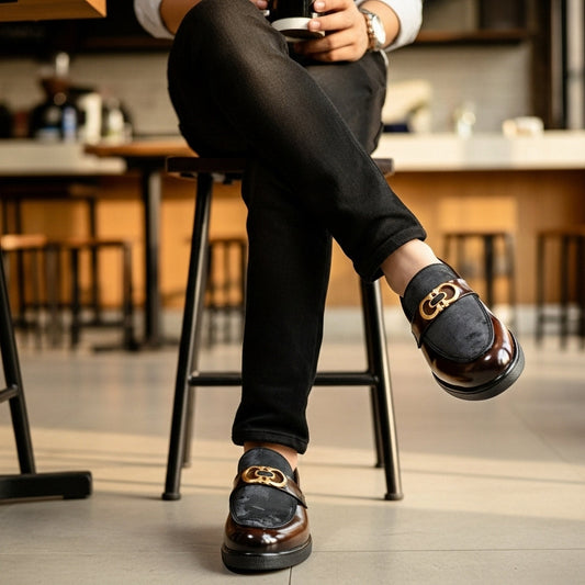Shaded Brown Handmade Loafer With Suede Pattern | With Premium Gel Soul For Comfort