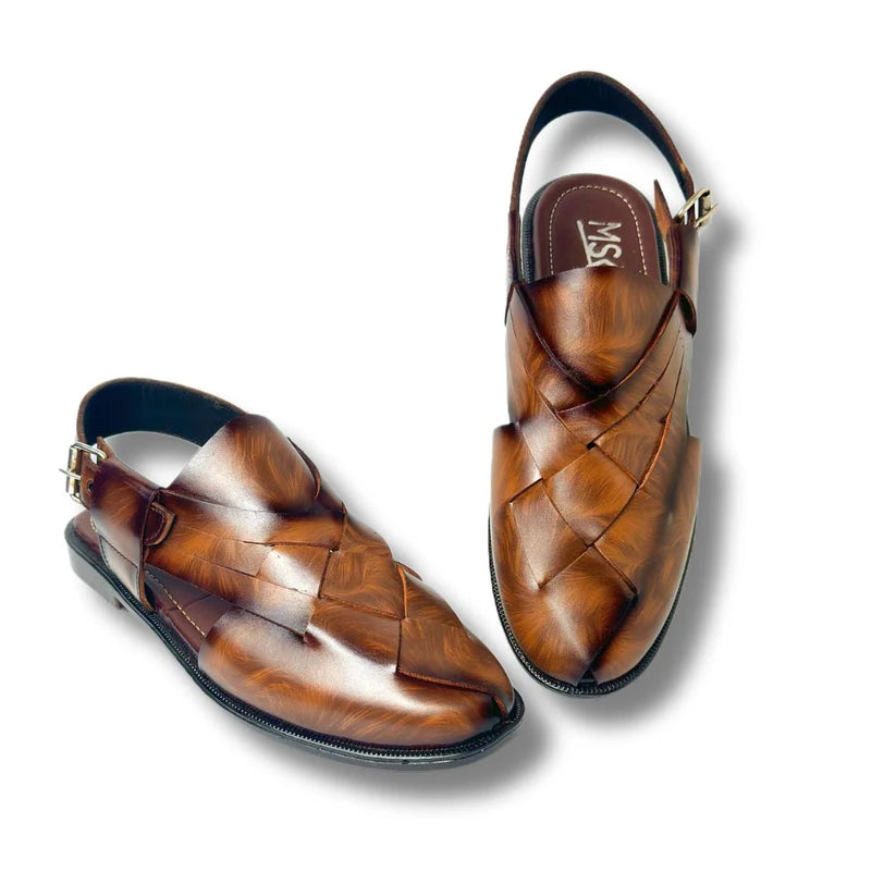 Babar-sheer staped leather peshawari sandal
