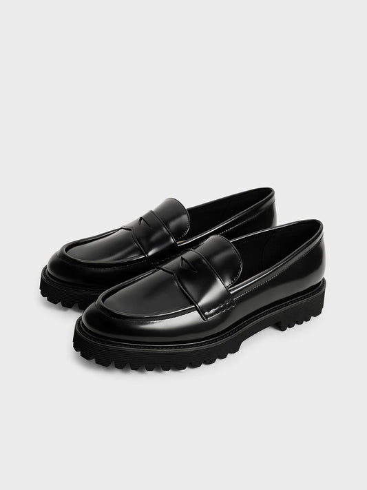 Black Chunky Penny Loafers