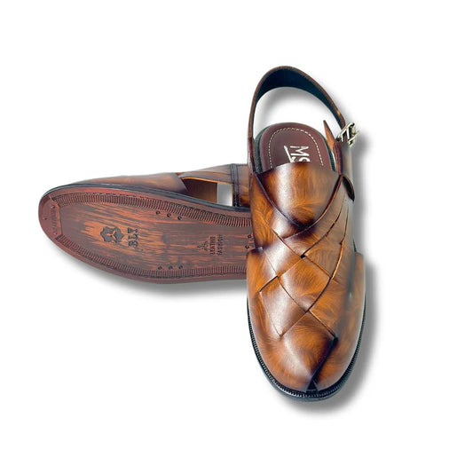 Babar-sheer staped leather peshawari sandal